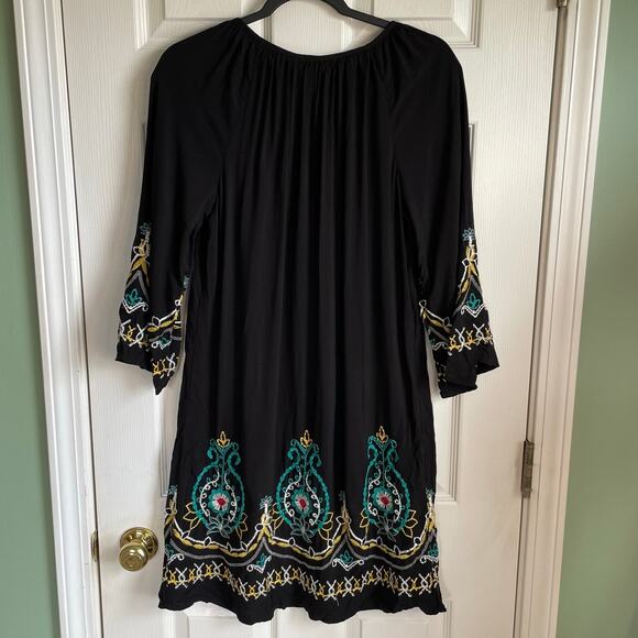 Kate & Sam Boho Dress Embroidered Tassels 3/4 Bell Sleeves Black Sz M Hippie - Picture 5 of 11